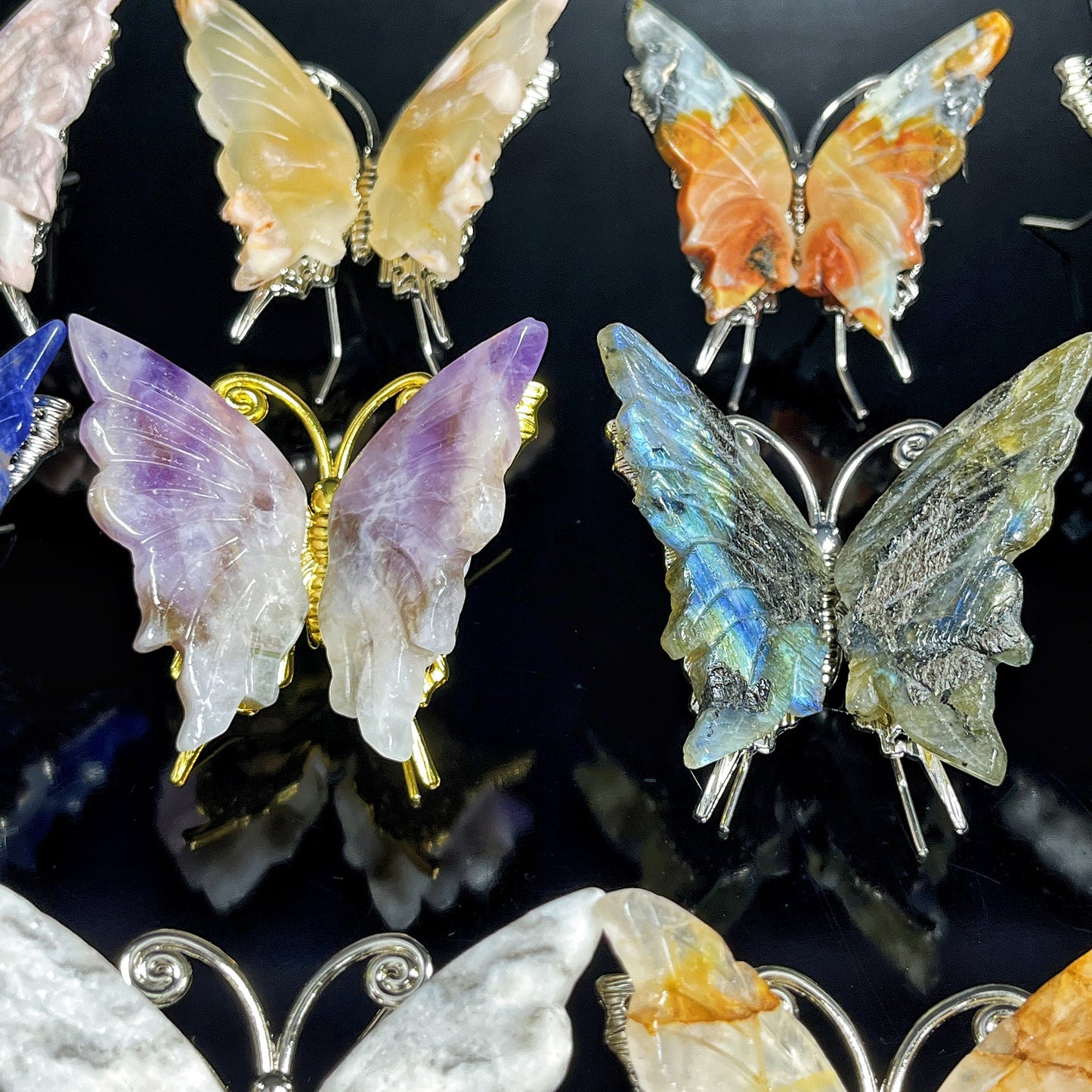 Natural Mixed material carving butterfly Heal ing Gemstone Home Decor