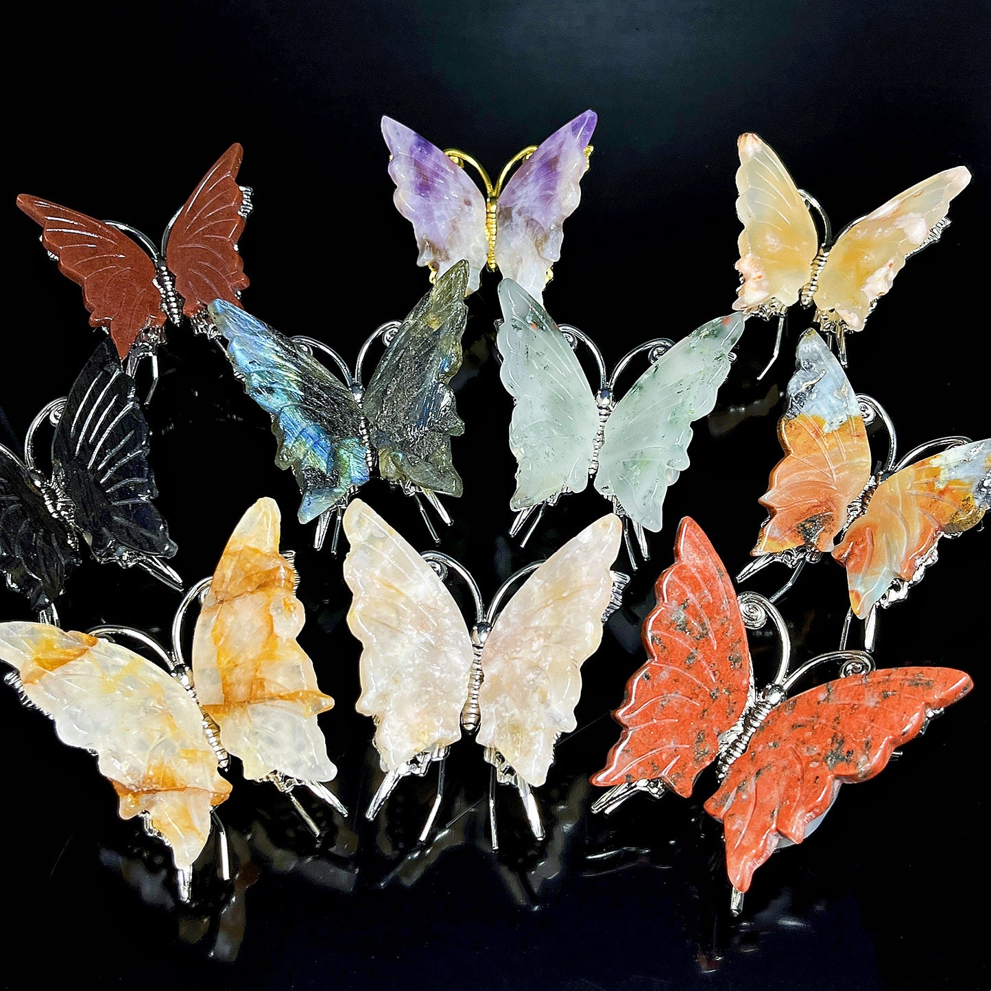 Natural Mixed material carving butterfly Heal ing Gemstone Home Decor