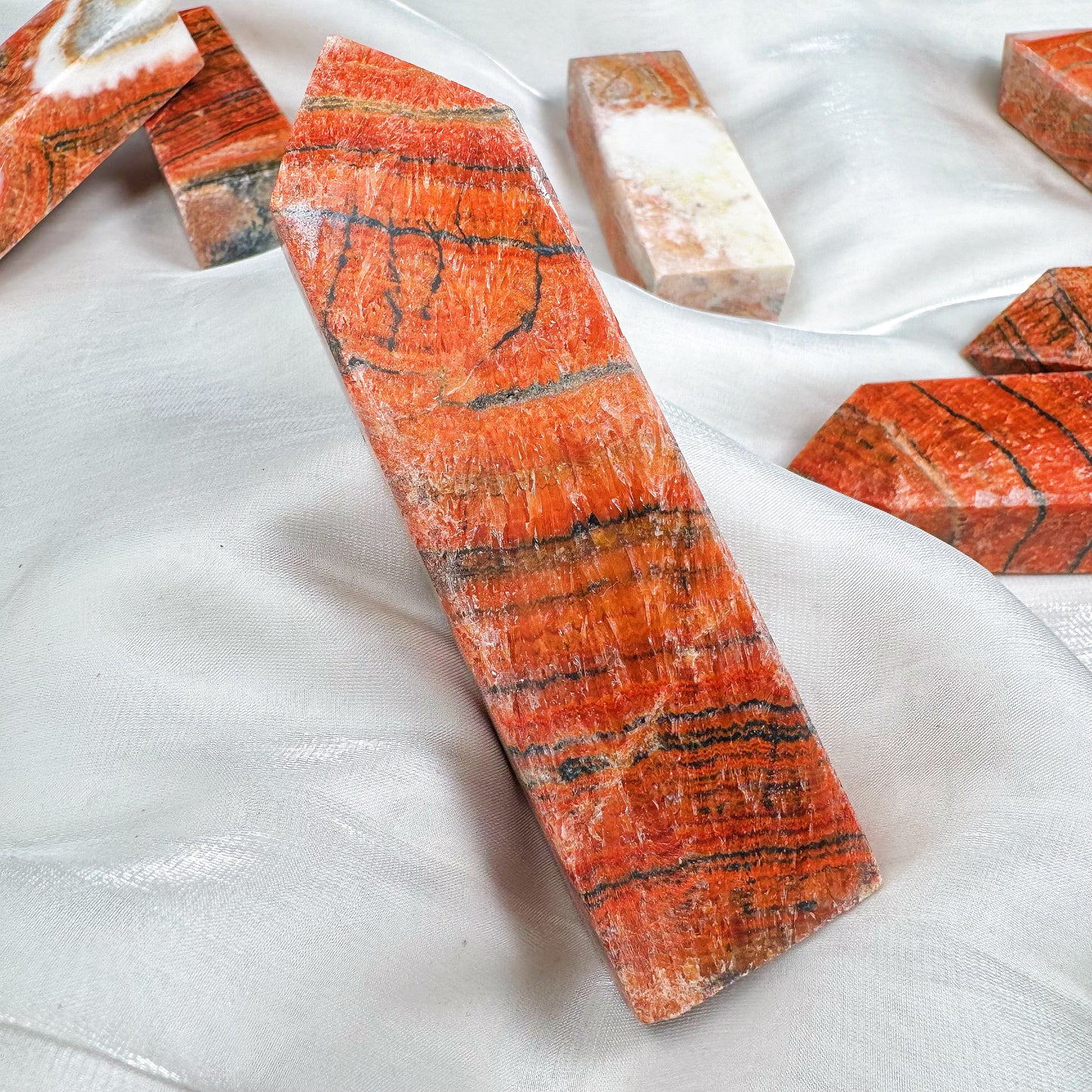 Natural Red patterned stone square pillar Heal ing Gemstone Home Decor