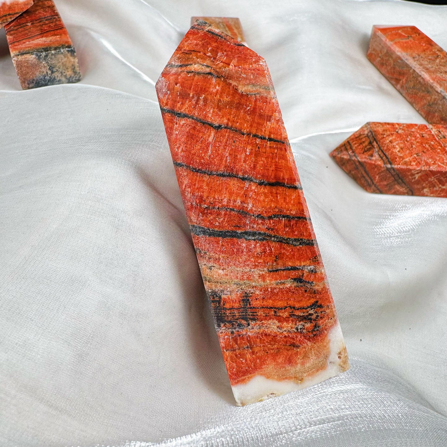 Natural Red patterned stone square pillar Heal ing Gemstone Home Decor