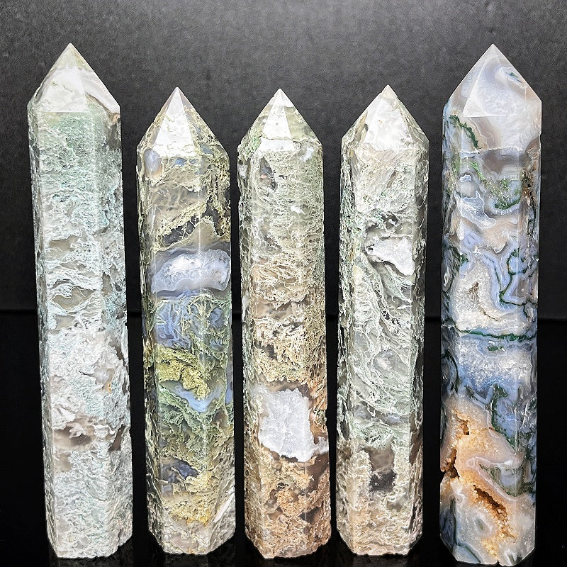 Natural Water grass agate single pointed pillar Heal ing Gemstone Home Decor
