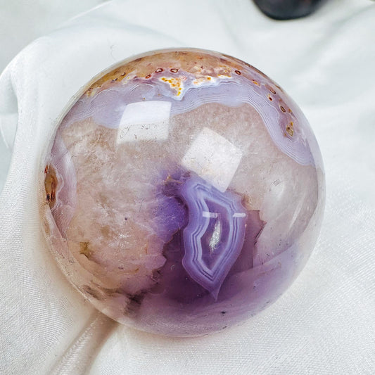 Natural Purple powder wrapped agate ball Heal ing Gemstone Home Decor
