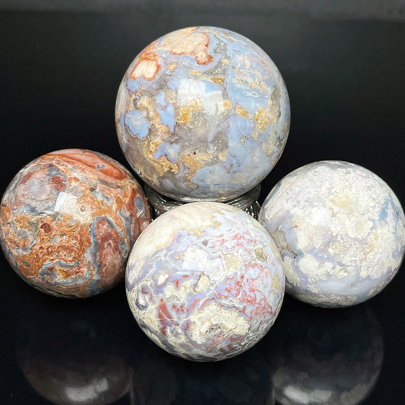 Natural Blue cherry blossom agate ball Heal ing Gemstone Home Decor
