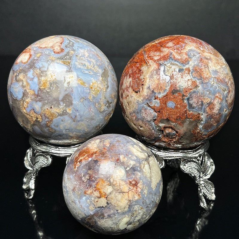 Natural Blue cherry blossom agate ball Heal ing Gemstone Home Decor