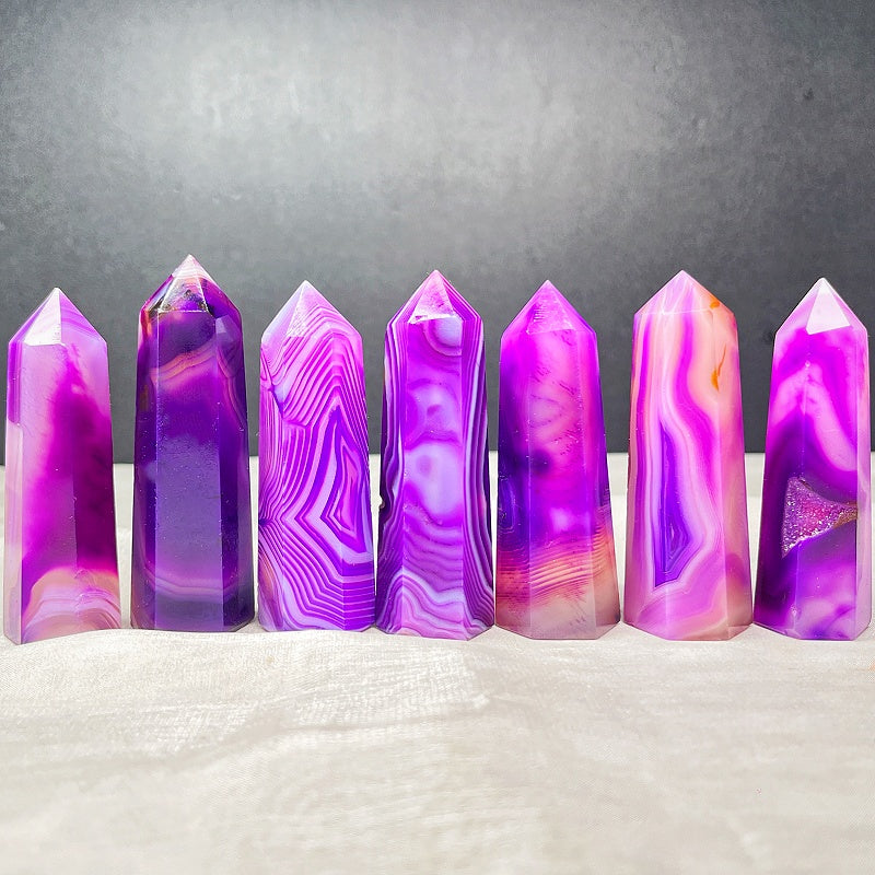 Natural Purple wrapped agate single pointed pillar Heal ing Gemstone Home Decor