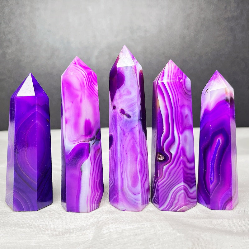 Natural Purple wrapped agate single pointed pillar Heal ing Gemstone Home Decor