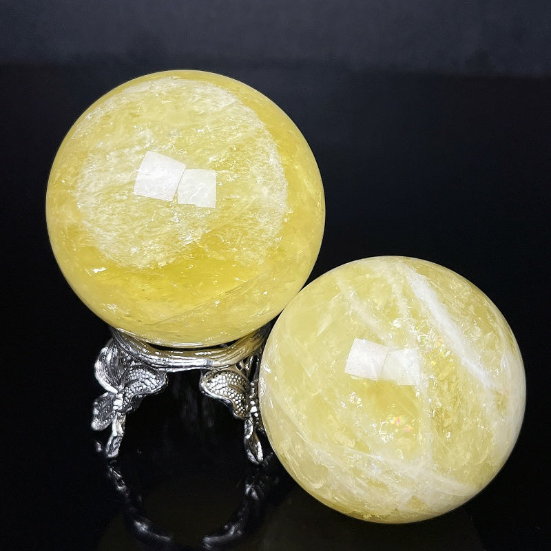 Natural Yellow crystal ball Heal ing Gemstone Home Decor