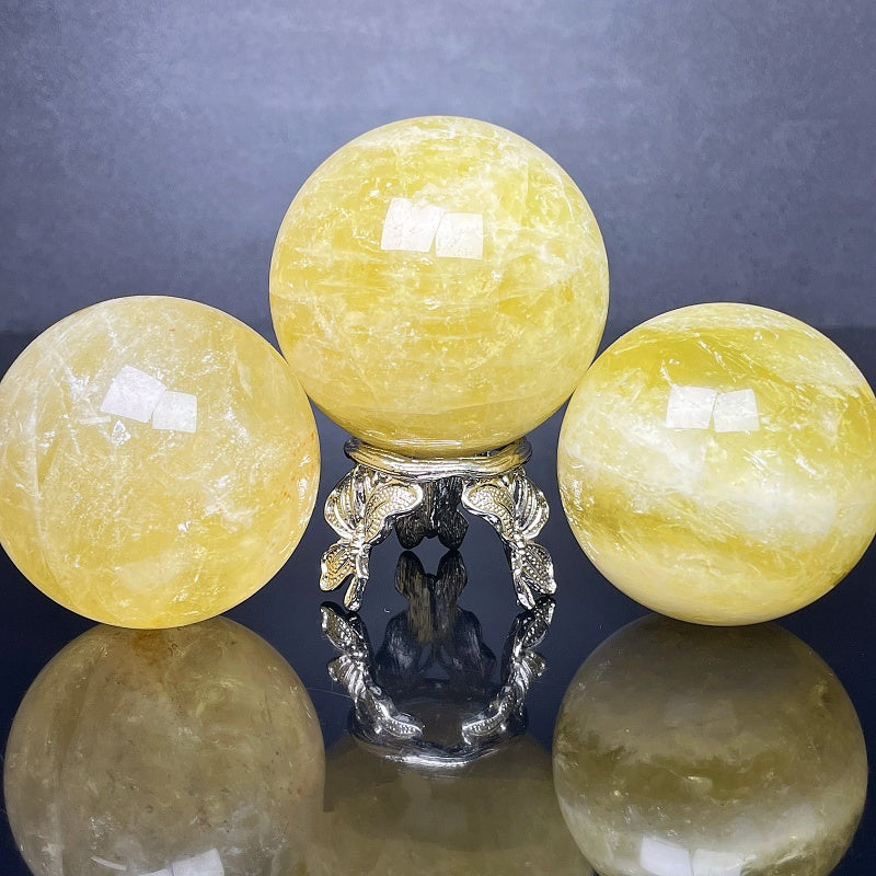 Natural Yellow crystal ball Heal ing Gemstone Home Decor