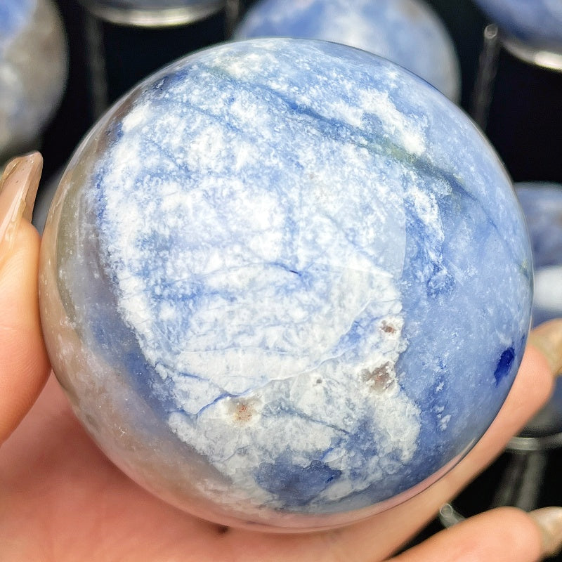 Natural Fluorescent blue patterned stone ball Heal ing Gemstone Home Decor