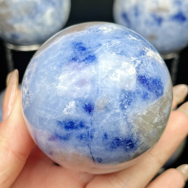 Natural Fluorescent blue patterned stone ball Heal ing Gemstone Home Decor