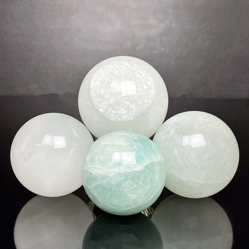 Natural Sea Blue Cat Eye Firefly Stone Ball Heal ing Gemstone Home Decor
