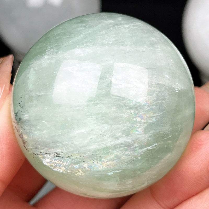 Natural Sea Blue Cat Eye Firefly Stone Ball Heal ing Gemstone Home Decor