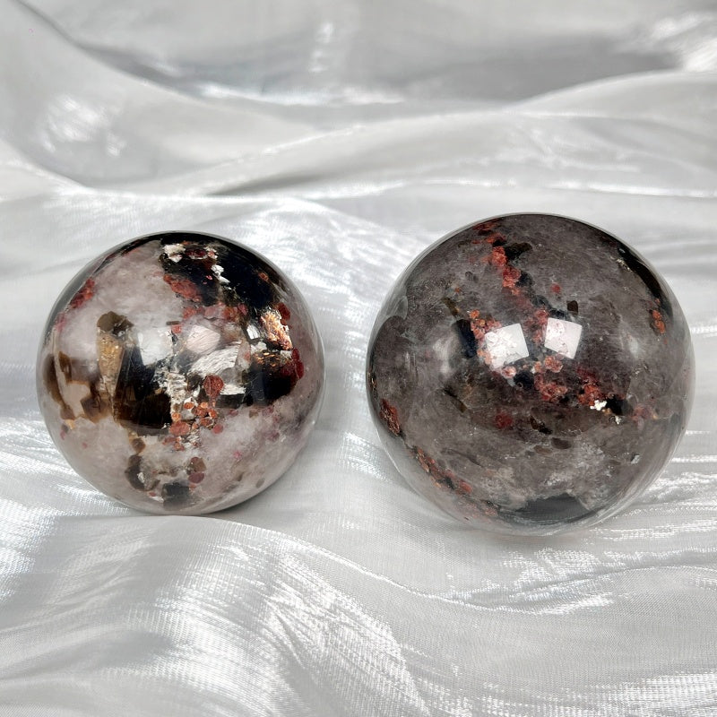 Natural Garnet tourmaline silver cloud mother ball Heal ing Gemstone Home Decor