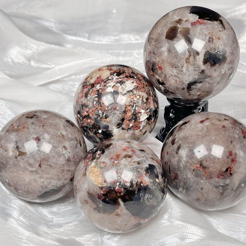 Natural Garnet tourmaline silver cloud mother ball Heal ing Gemstone Home Decor