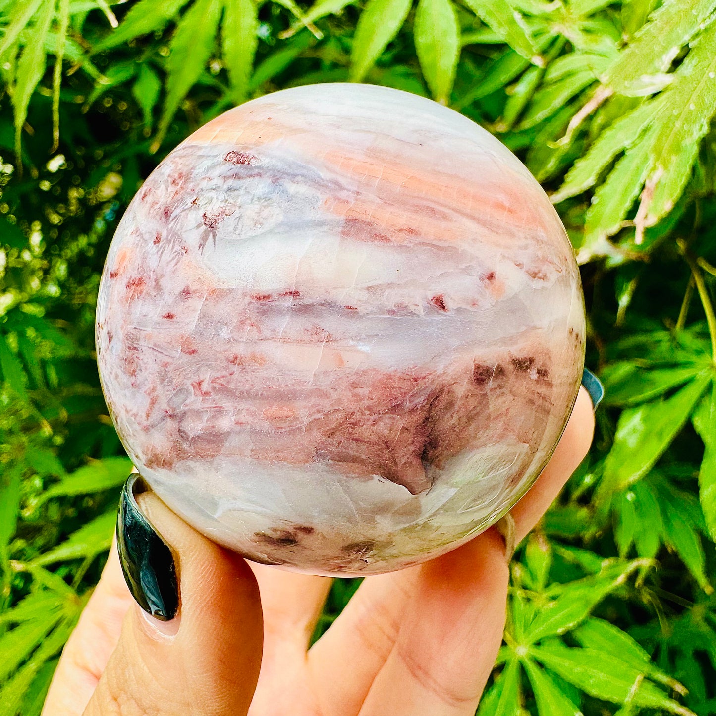 Natural Peach blossom stone ball Heal ing Gemstone Home Decor