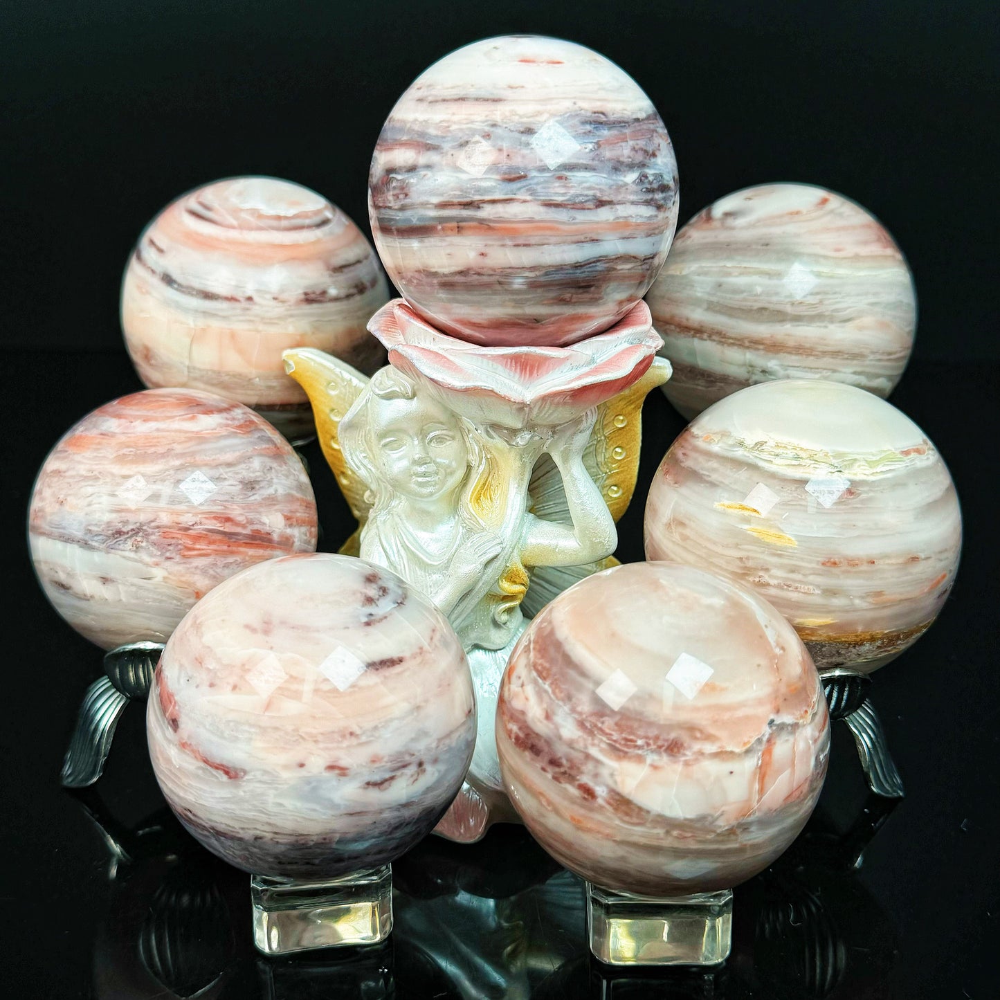 Natural Peach blossom stone ball Heal ing Gemstone Home Decor