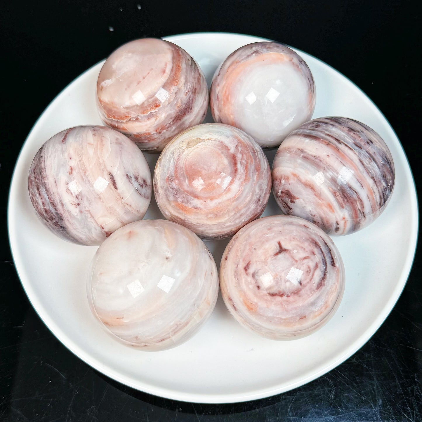 Natural Peach blossom stone ball Heal ing Gemstone Home Decor