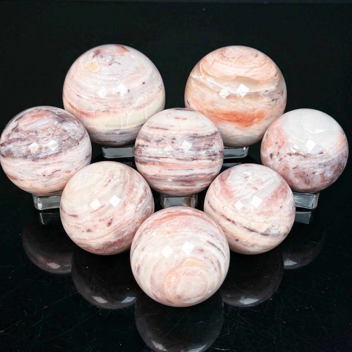 Natural Peach blossom stone ball Heal ing Gemstone Home Decor
