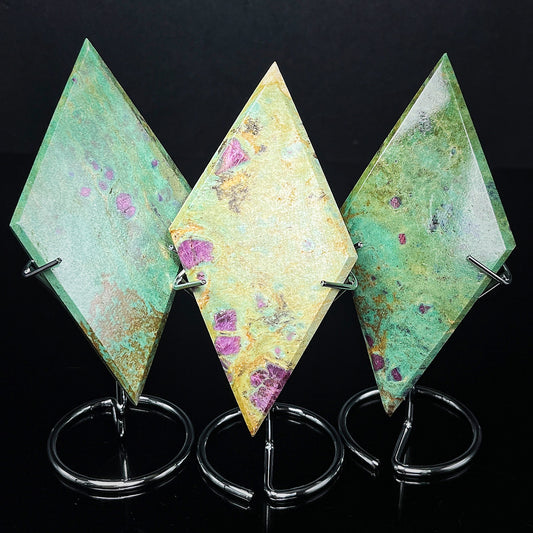Natural Green pine ruby diamond shaped slice Heal ing Gemstone Home Decor