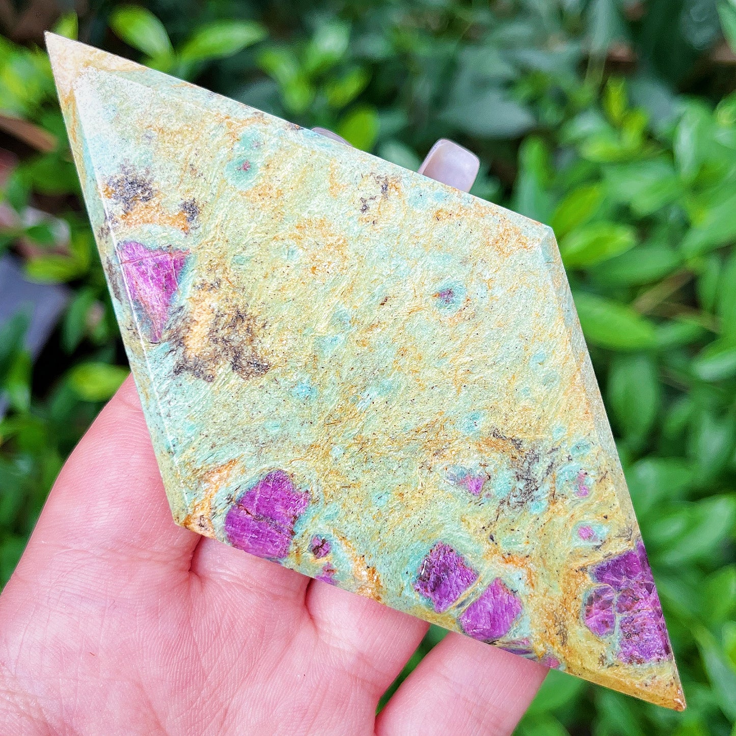 Natural Green pine ruby diamond shaped slice Heal ing Gemstone Home Decor