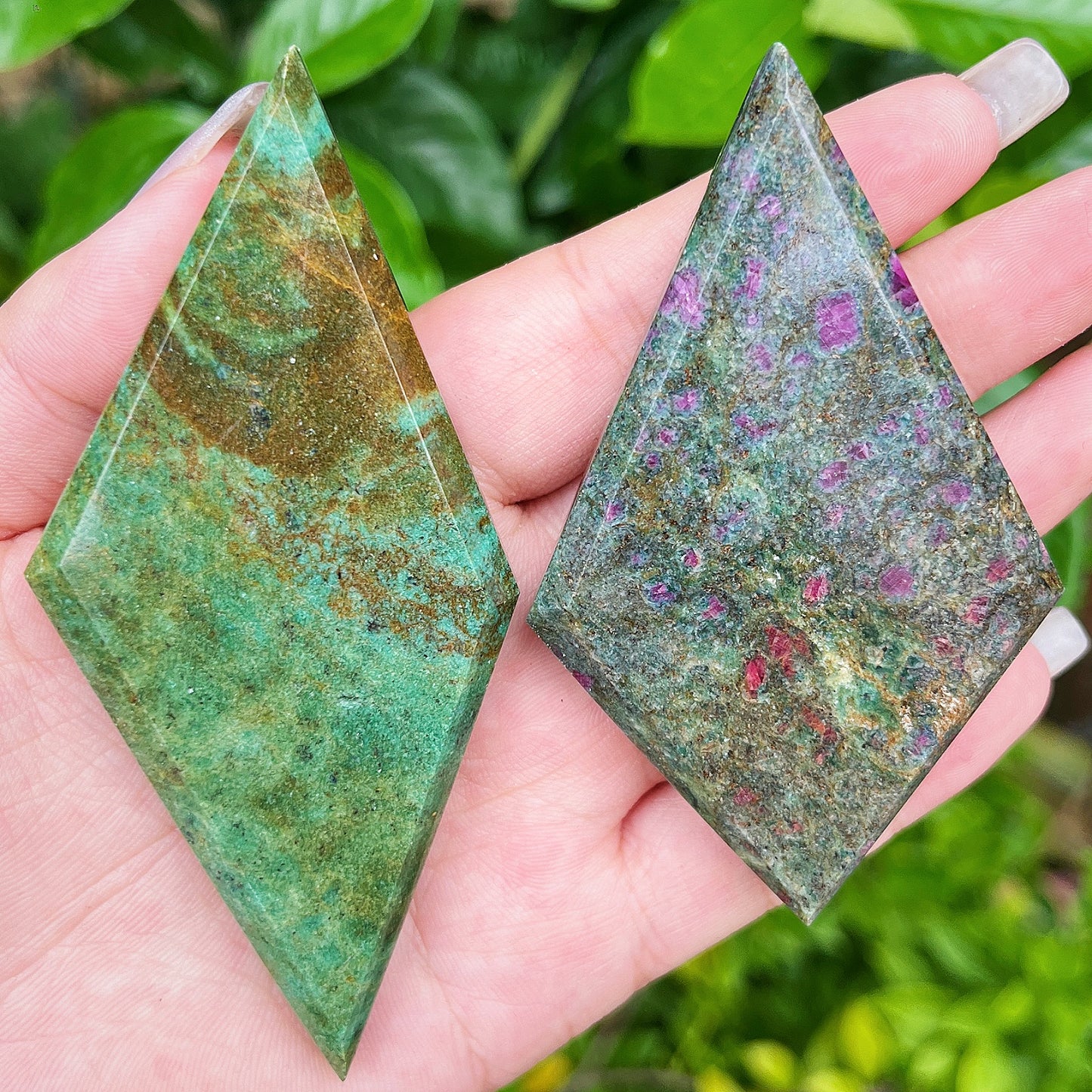 Natural Green pine ruby diamond shaped slice Heal ing Gemstone Home Decor