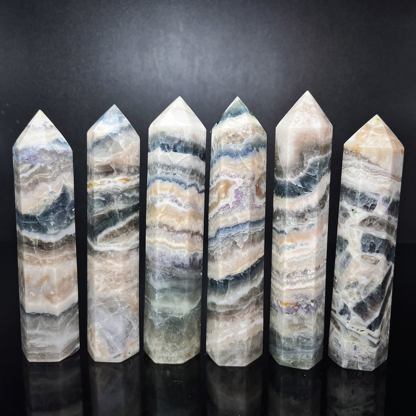 Natural Fluorescent fluorite agate single pointed column Heal ing Gemstone Home Decor