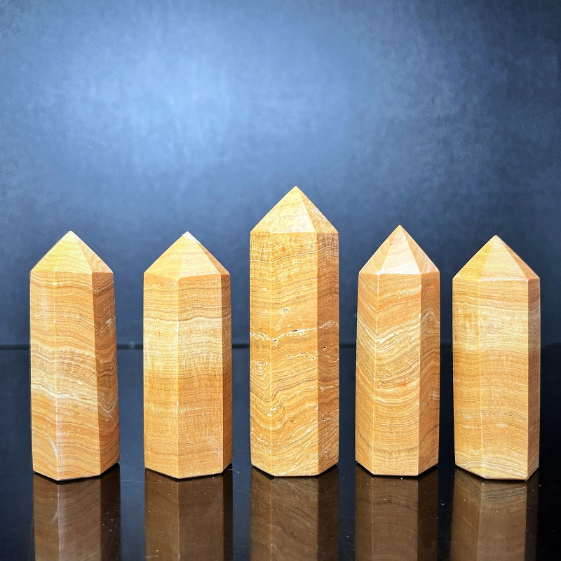 Natural Yellow wood grain single pointed column Heal ing Gemstone Home Decor