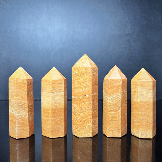 Natural Yellow wood grain single pointed column Heal ing Gemstone Home Decor
