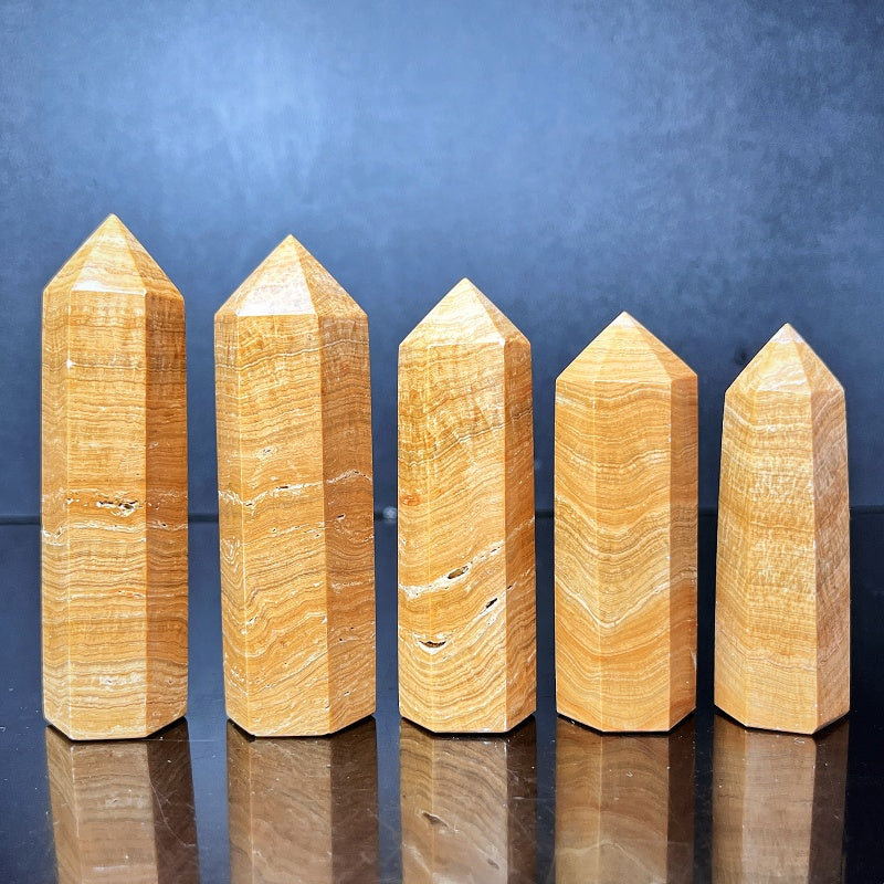 Natural Yellow wood grain single pointed column Heal ing Gemstone Home Decor
