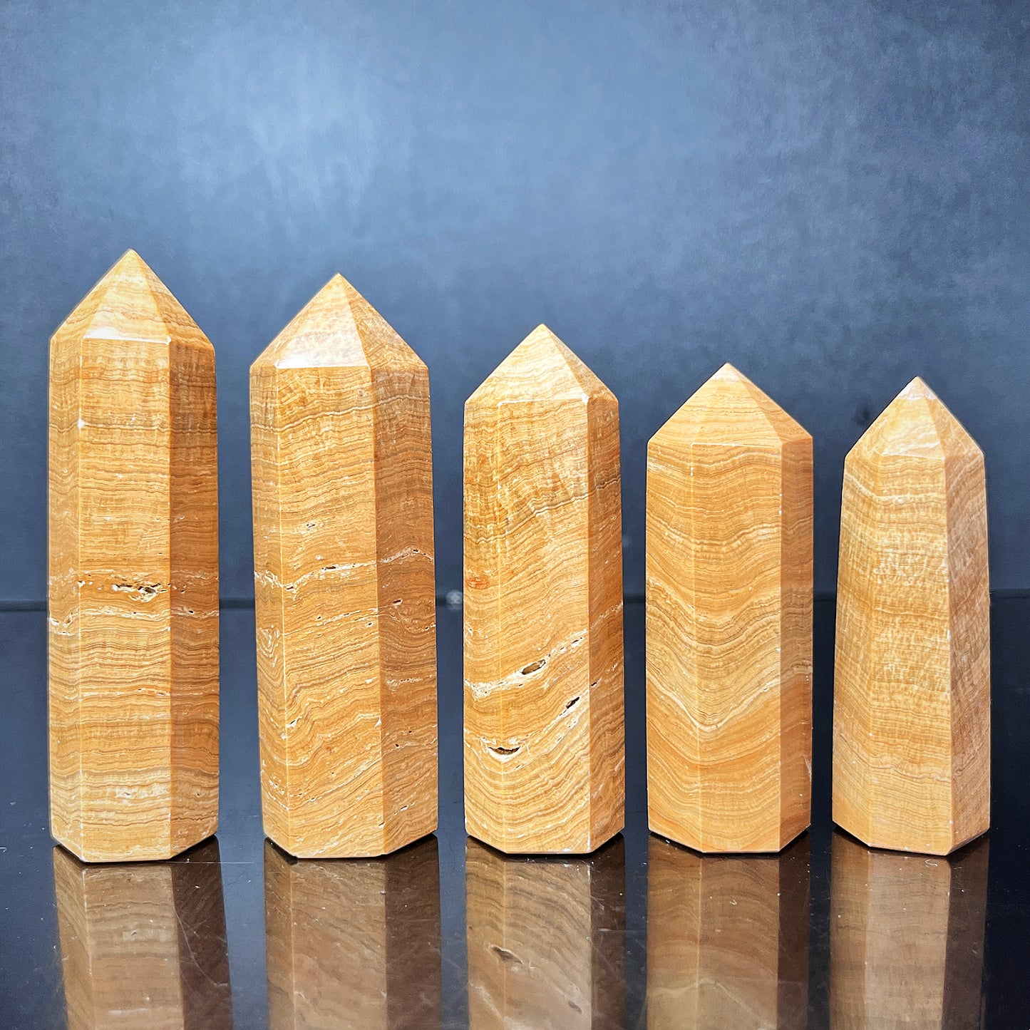 Natural Yellow wood grain single pointed column Heal ing Gemstone Home Decor