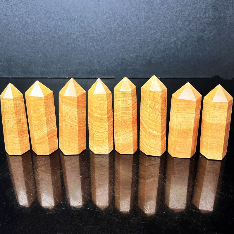 Natural Yellow wood grain single pointed column Heal ing Gemstone Home Decor
