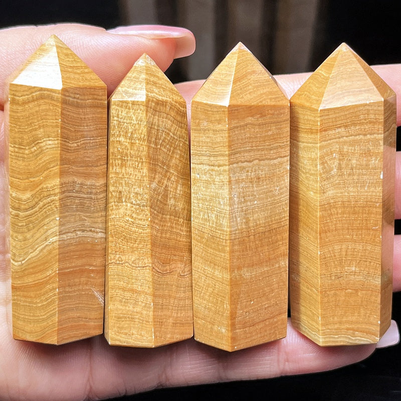 Natural Yellow wood grain single pointed column Heal ing Gemstone Home Decor