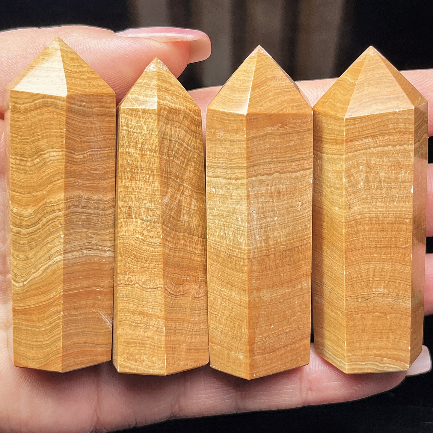 Natural Yellow wood grain single pointed column Heal ing Gemstone Home Decor