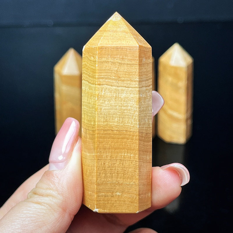 Natural Yellow wood grain single pointed column Heal ing Gemstone Home Decor