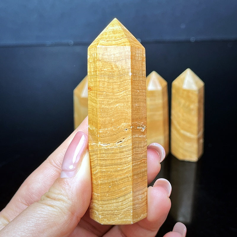 Natural Yellow wood grain single pointed column Heal ing Gemstone Home Decor