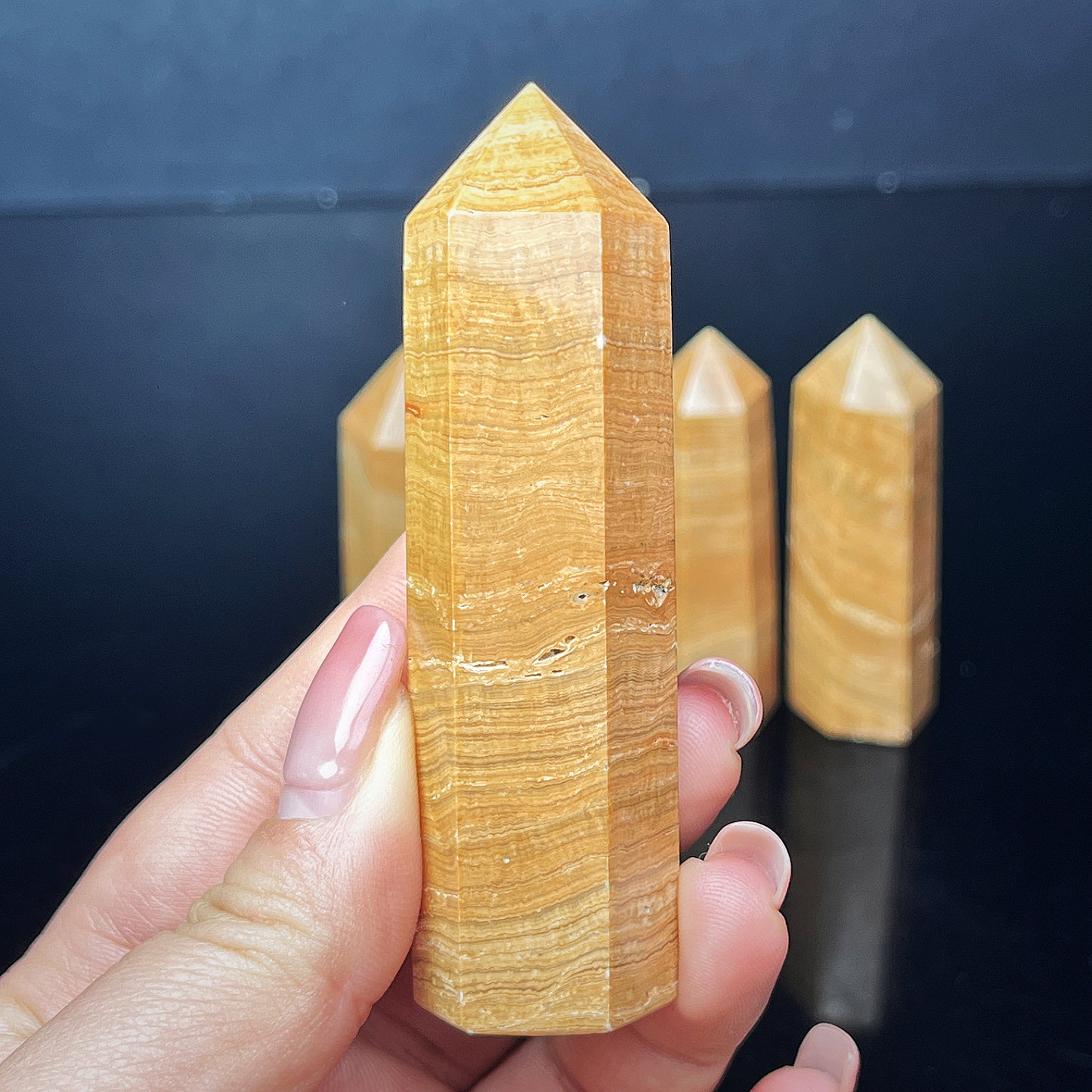 Natural Yellow wood grain single pointed column Heal ing Gemstone Home Decor