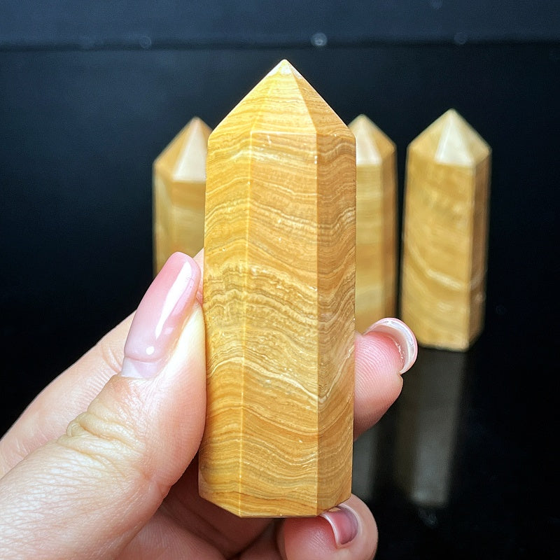 Natural Yellow wood grain single pointed column Heal ing Gemstone Home Decor