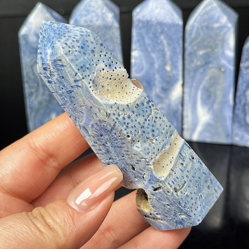 Natural Blue Coral Square Column Heal ing Gemstone Home Decor