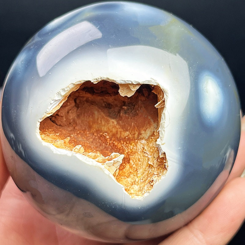 Natural Orca agate ball Heal ing Gemstone Home Decor