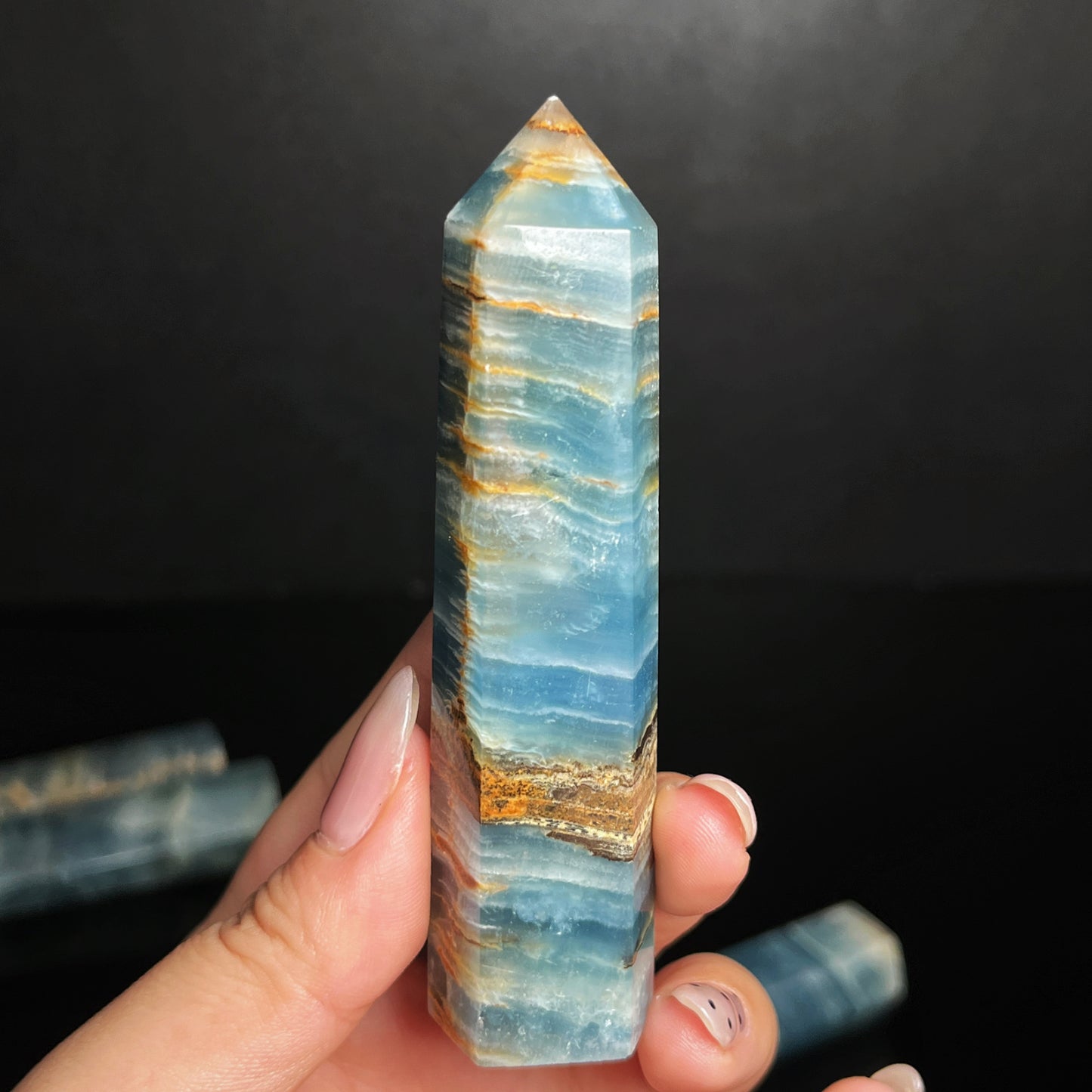 Natural Blue Lux single pointed pillar Heal ing Gemstone Home Decor
