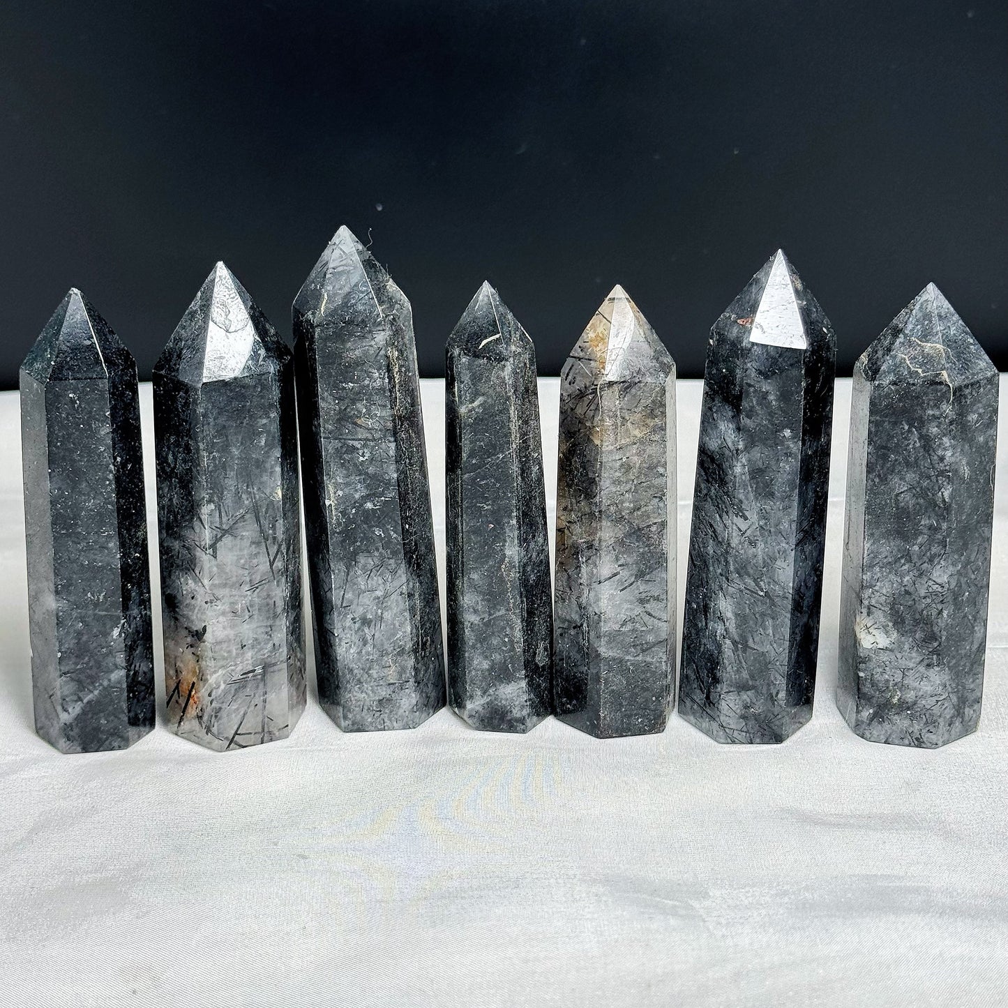 Natural Black hair crystal single pointed pillar Heal ing Gemstone Home Decor