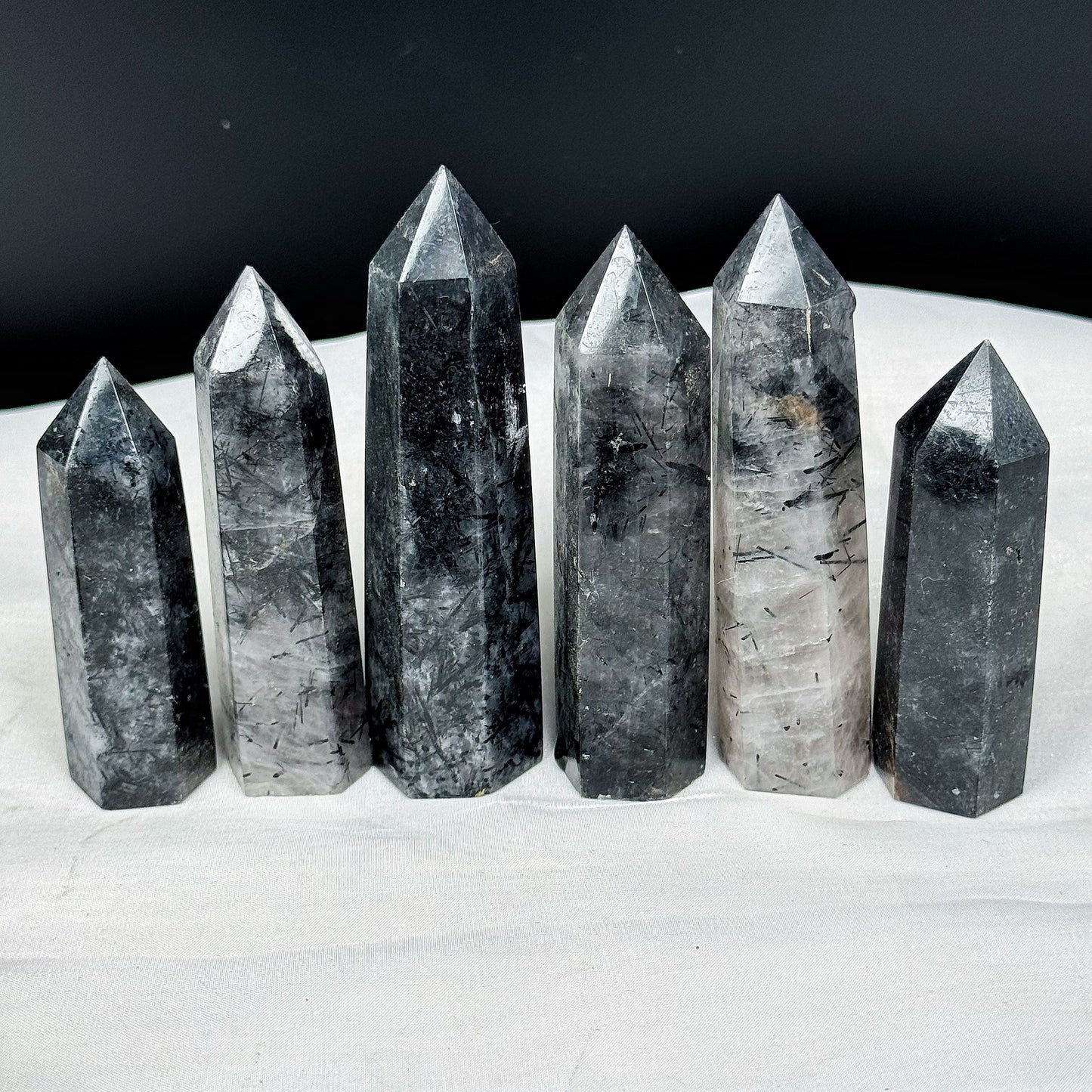 Natural Black hair crystal single pointed pillar Heal ing Gemstone Home Decor