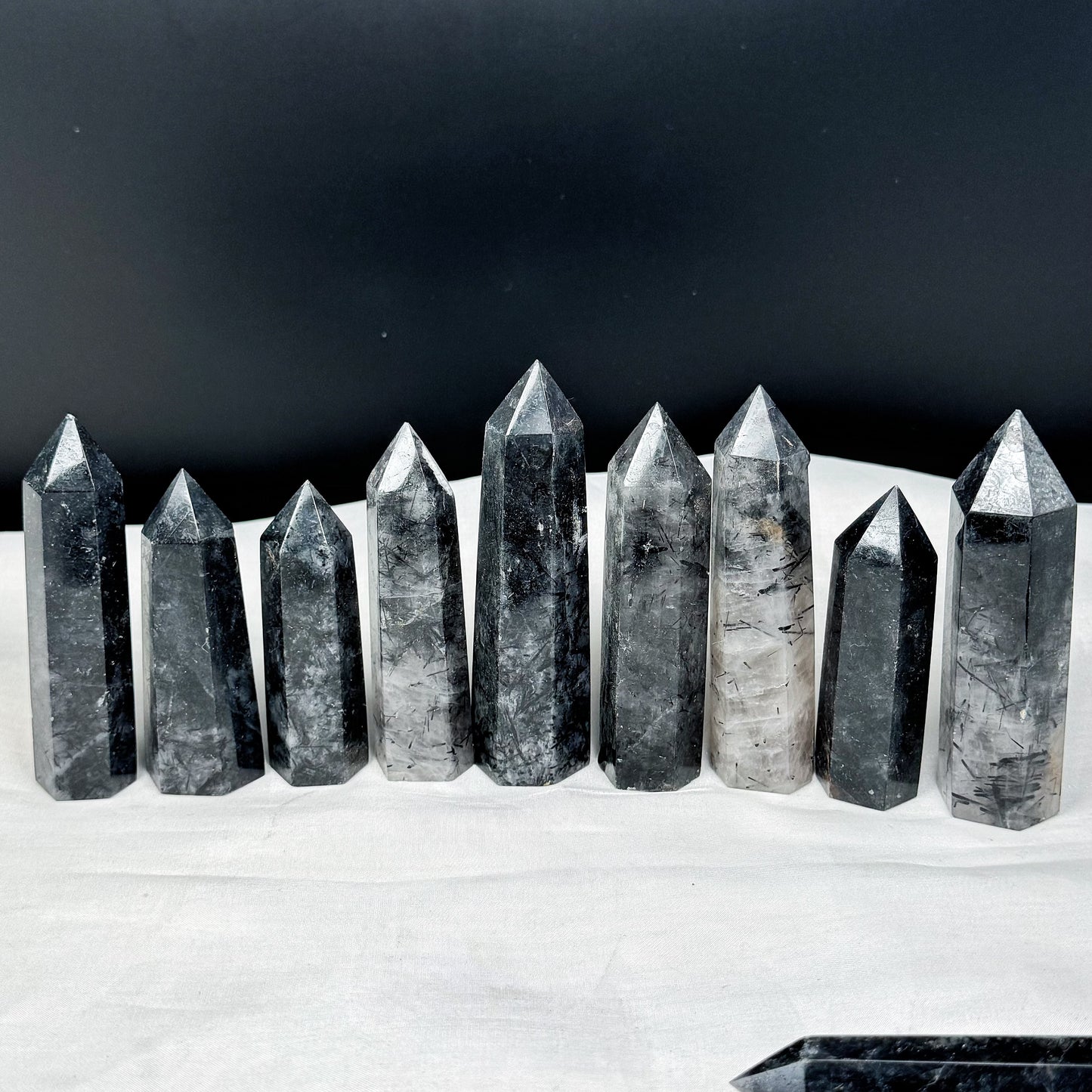 Natural Black hair crystal single pointed pillar Heal ing Gemstone Home Decor