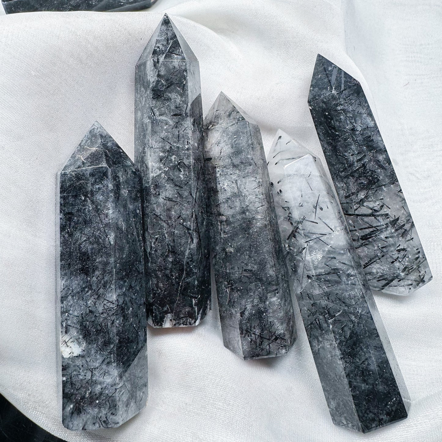 Natural Black hair crystal single pointed pillar Heal ing Gemstone Home Decor