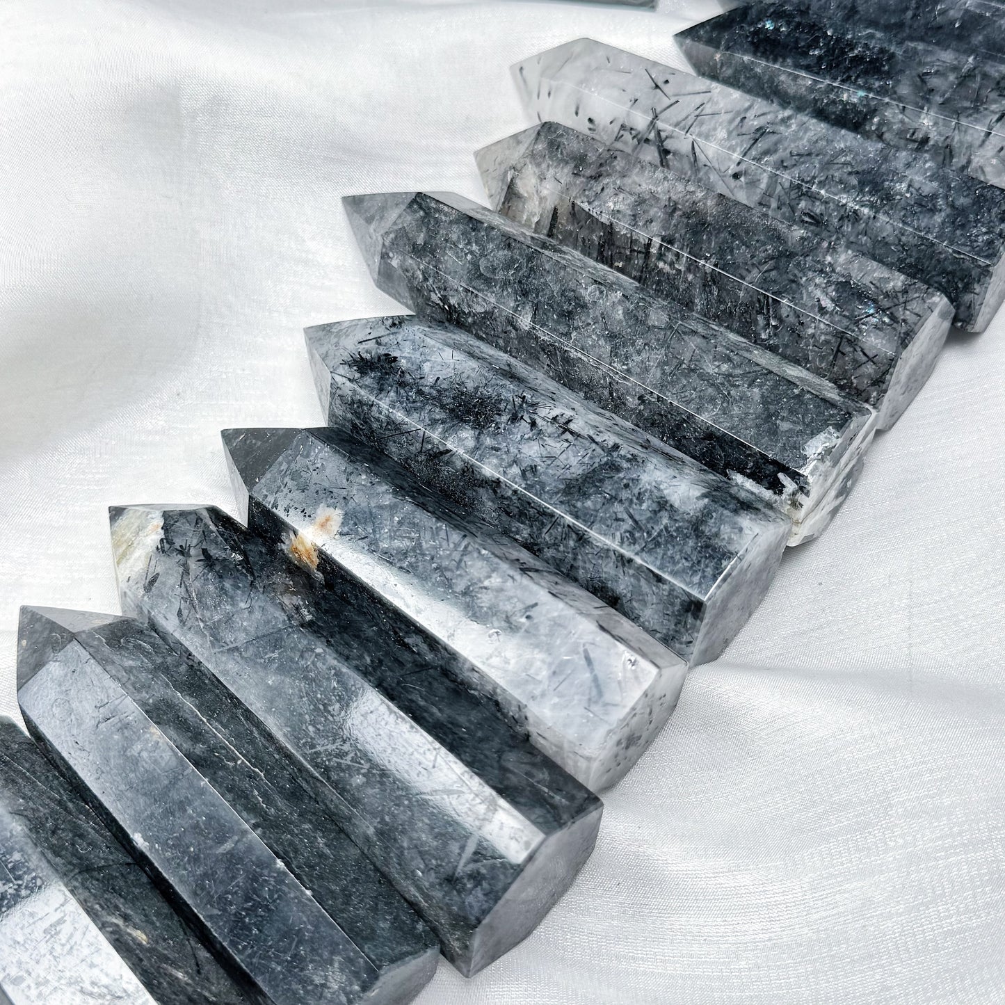Natural Black hair crystal single pointed pillar Heal ing Gemstone Home Decor