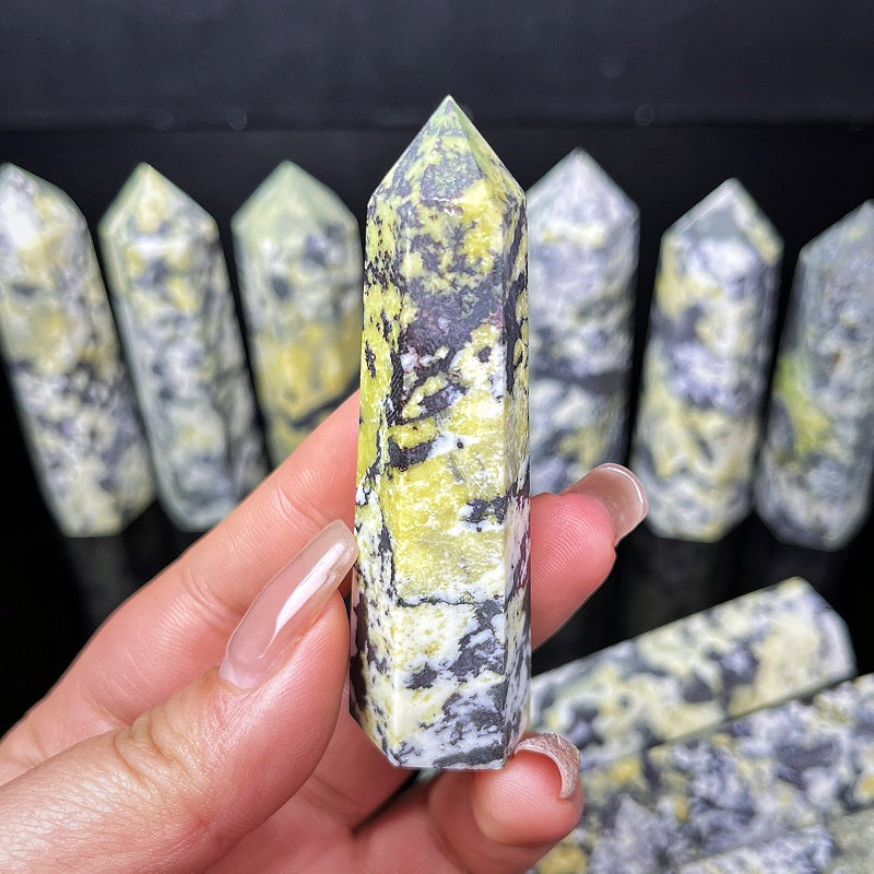 Natural Yellow pine stone single pointed column Heal ing Gemstone Home Decor