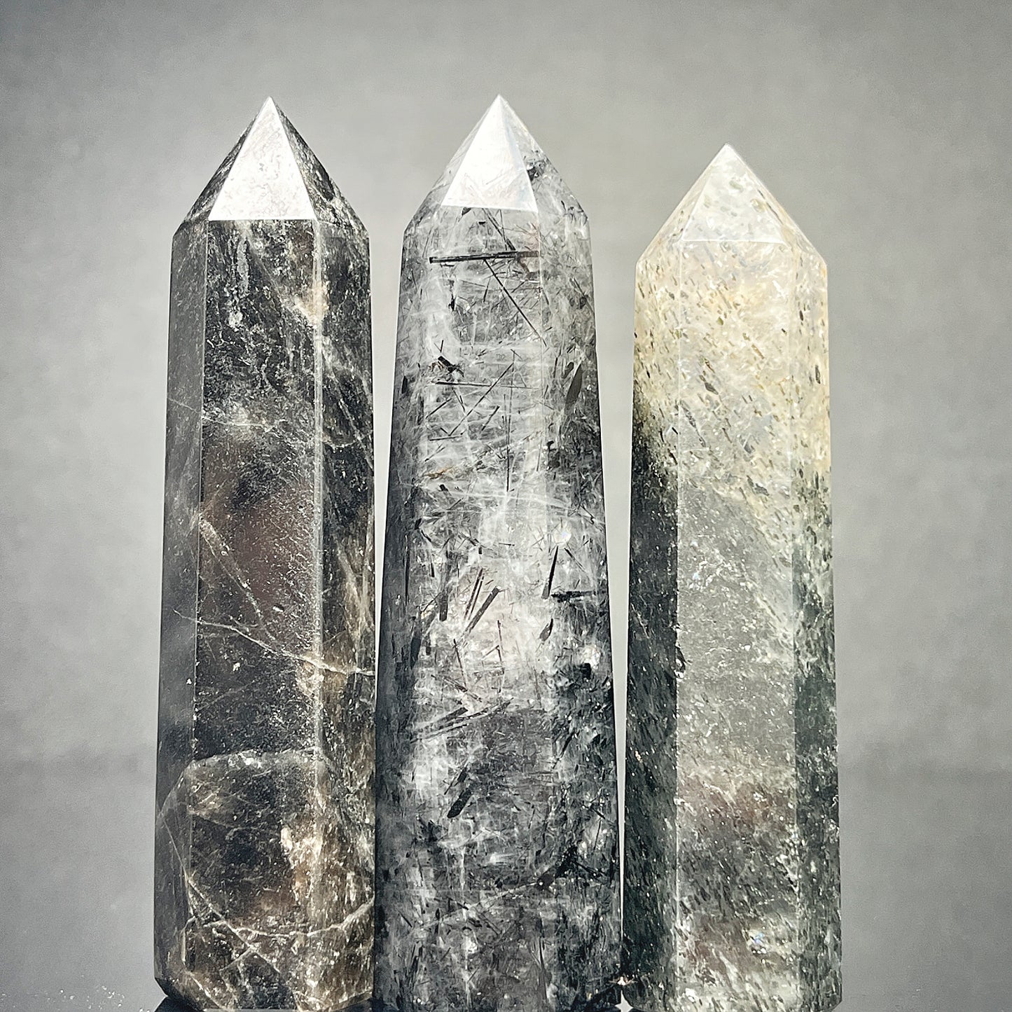 Natural Black hair crystal single pointed pillar Heal ing Gemstone Home Decor