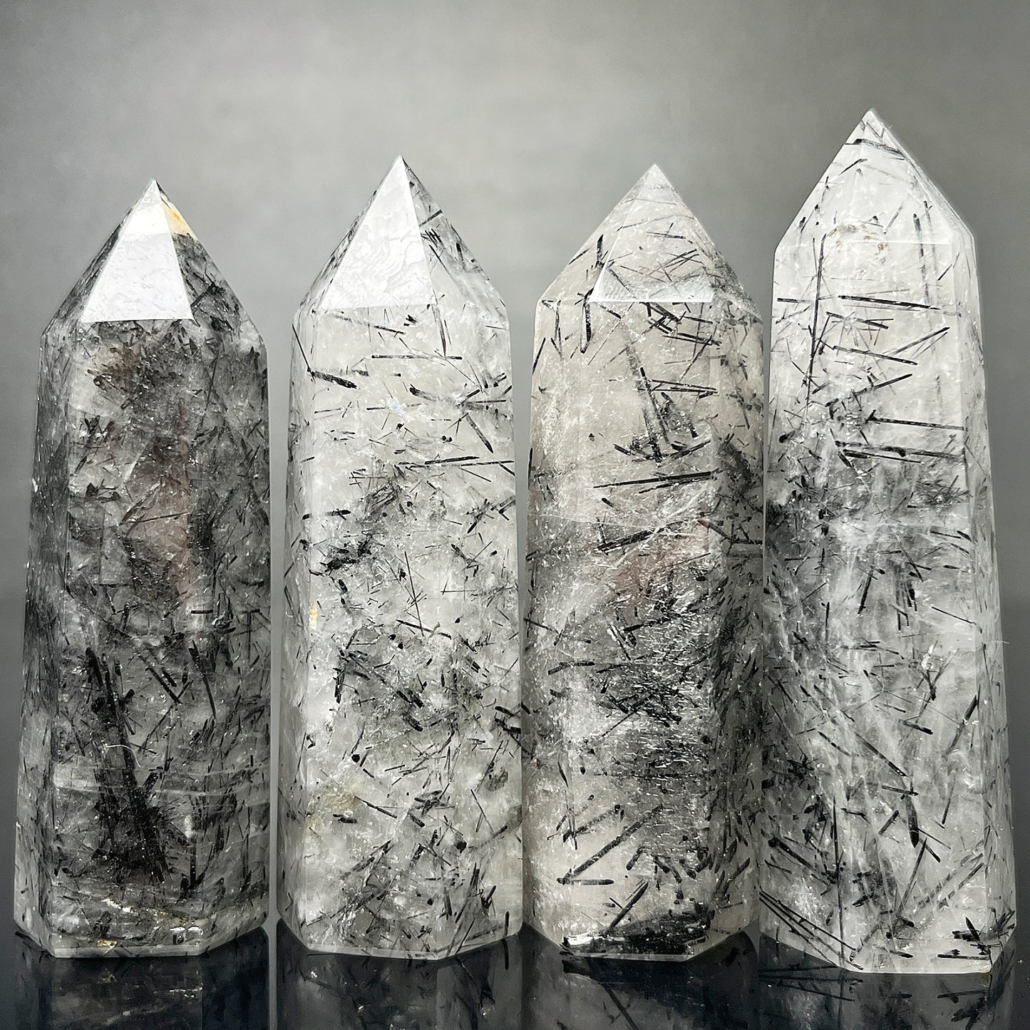 Natural Black hair crystal single pointed pillar Heal ing Gemstone Home Decor