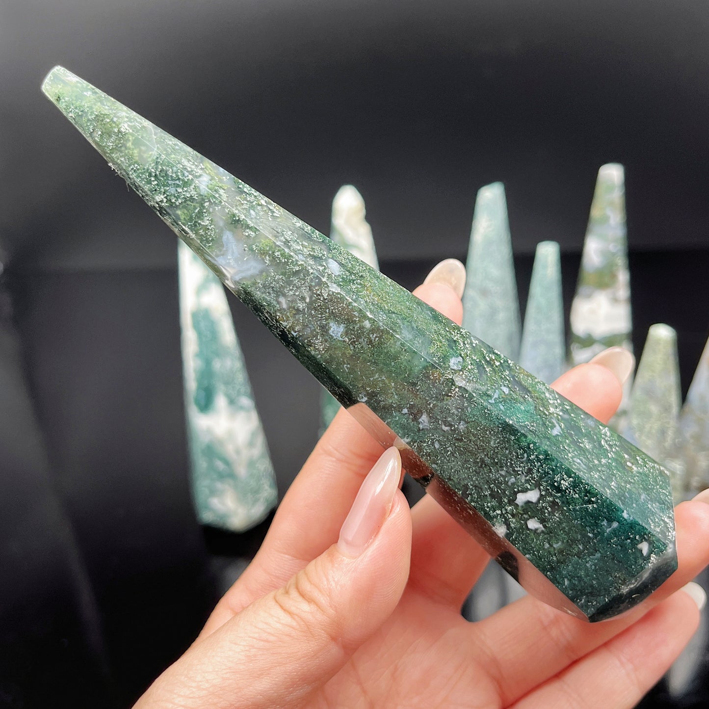 Natural Water grass agate torch tower Heal ing Gemstone Home Decor
