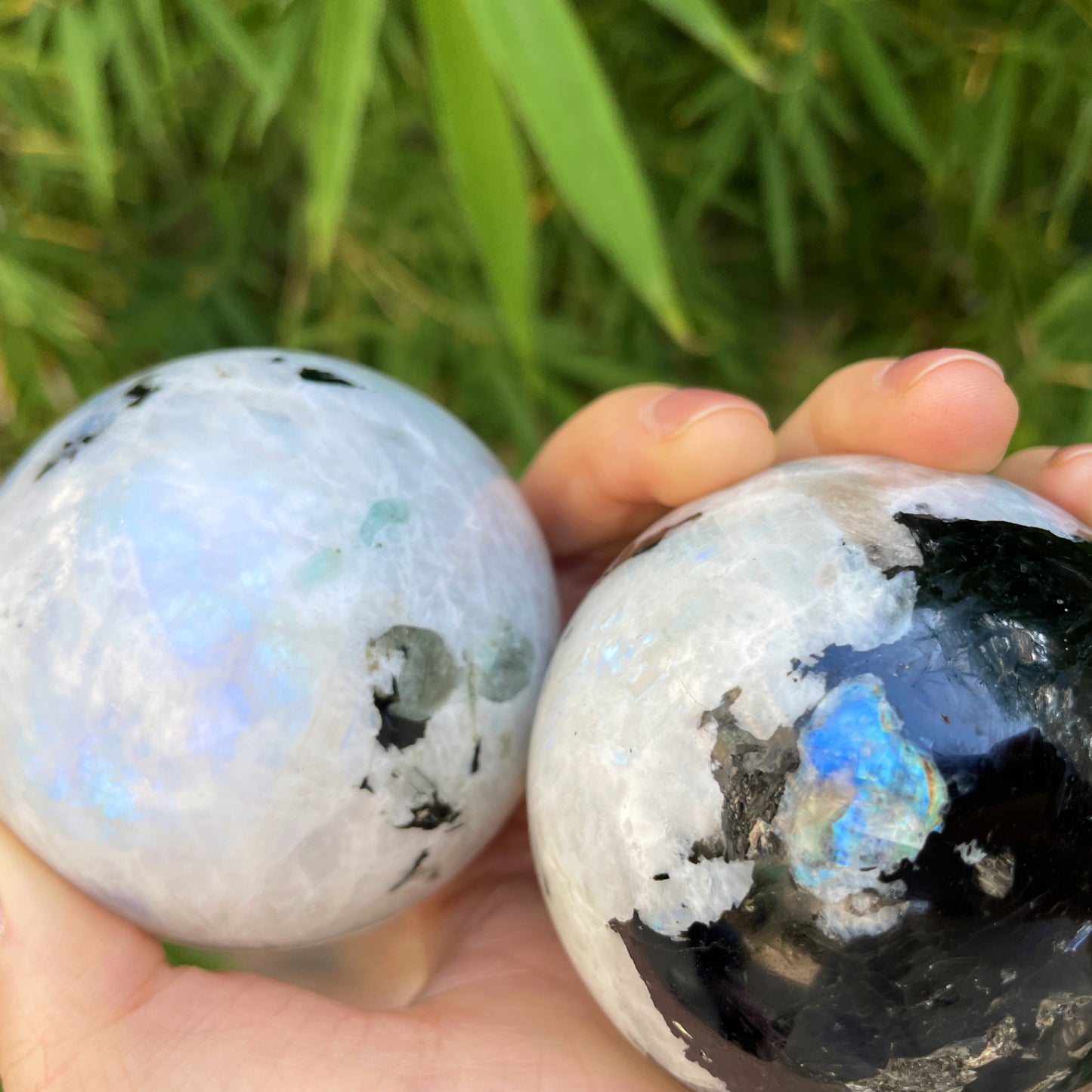 black and white moon stone sphere